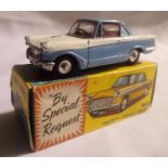Corgi toys 231 Triumph Herald coupe, blue/white in excellent condition, box is good. P&P Group 1 (£