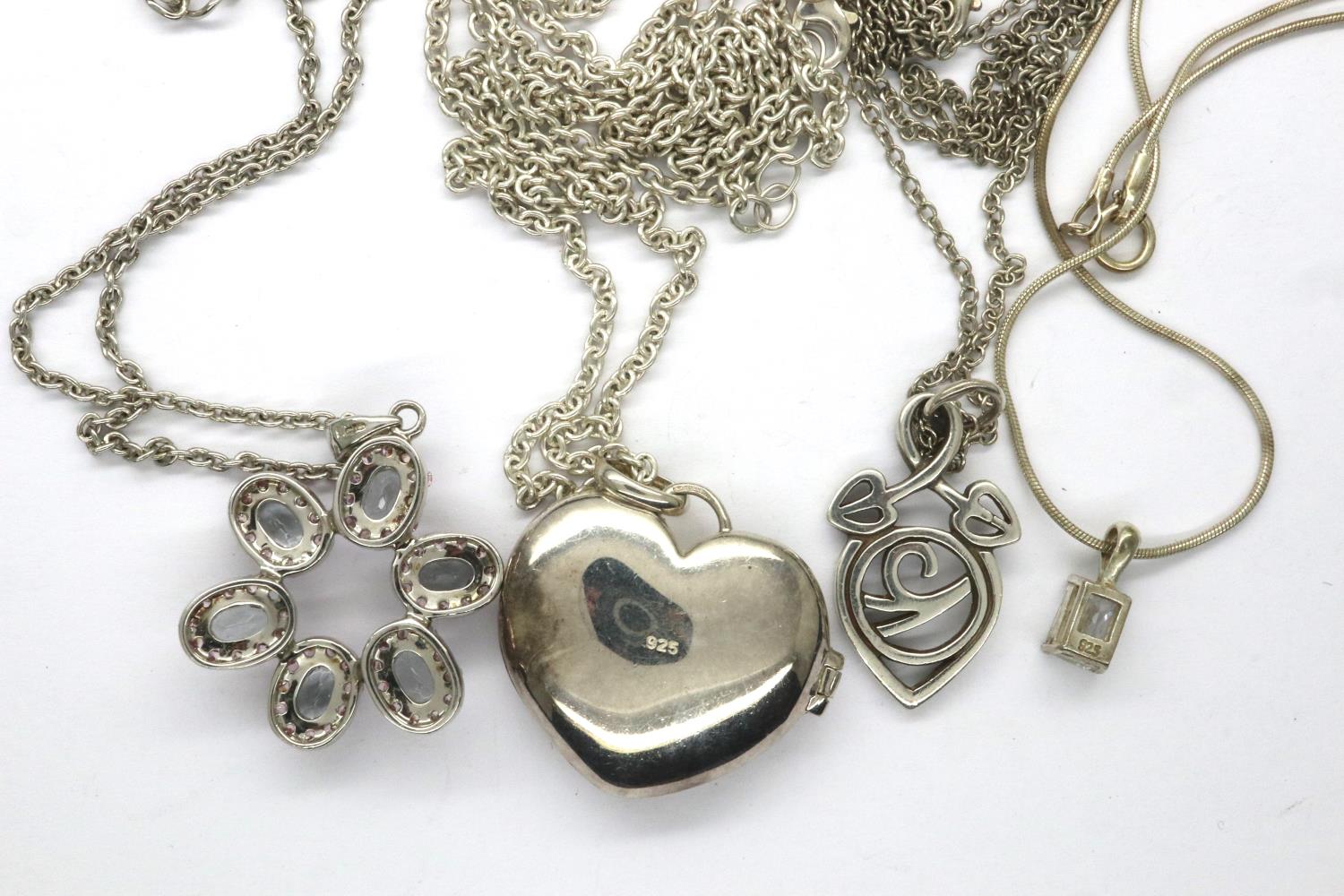 Four 925 silver pendant necklaces including a locket, largest chain L: 64 cm. P&P Group 1 (£14+VAT - Image 2 of 3