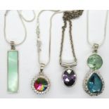 Four 925 silver pendant necklaces, largest chain L: 60 cm. P&P Group 1 (£14+VAT for the first lot