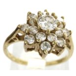 9ct gold flower ring set with CZ stones, size L, 2.2g. P&P Group 1 (£14+VAT for the first lot and £