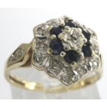 9ct gold ring set with sapphires and diamonds, size M, 2.6g. P&P Group 1 (£14+VAT for the first