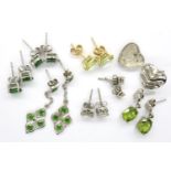 Eight pairs of stone set 925 silver earrings, largest drop L: 32 mm, combined 16g. P&P Group 1 (£