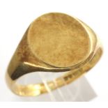 18ct gold signet ring, size X, no engraving, 5.9g. P&P Group 1 (£14+VAT for the first lot and £1+VAT