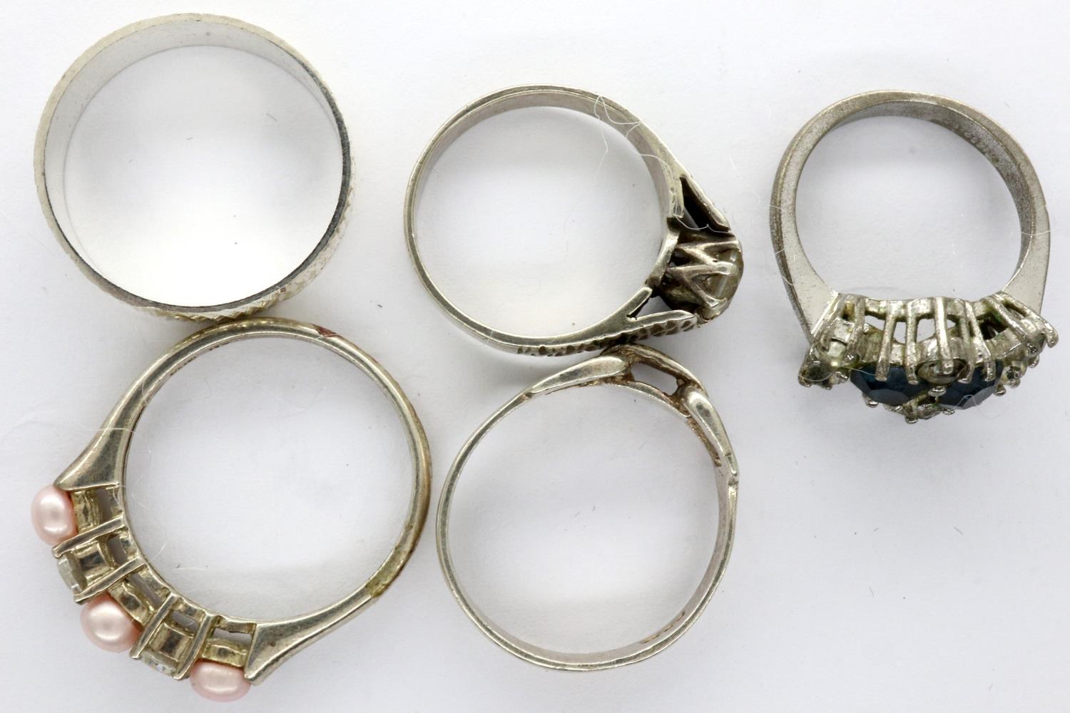 Five hallmarked and 925 silver rings including stone set examples, sizes J - Q. P&P Group 1 (£14+VAT - Image 2 of 3