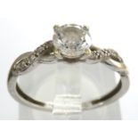 9ct white gold solitaire ring set with CZ stones, size M, 1.5g. P&P Group 1 (£14+VAT for the first