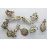 Ten assorted solid silver vintage charms, combined 28g. P&P Group 1 (£14+VAT for the first lot