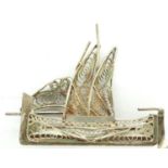 Boxed 925 silver pierced sailing boat brooch, L: 60 mm. P&P Group 1 (£14+VAT for the first lot