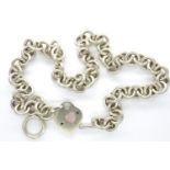 Silver chain link T-bar necklace with a 925 silver heart pendant, chain L: 42 cm, 84g. P&P Group