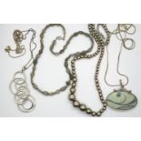 Four 925 silver necklaces including beaded examples, longest chain L: 70 cm. P&P Group 1 (£14+VAT
