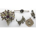 Five 925 silver brooches including a stone set example, largest D: 53 mm. P&P Group 1 (£14+VAT for