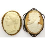 Two large Pinchbeck cameo brooches, largest H: 70 mm. P&P Group 1 (£14+VAT for the first lot and £
