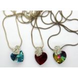 Three 925 silver heart shaped stone set pendant necklaces, longest chain L: 60 cm. P&P Group 1 (£