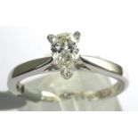 New old stock 18ct white gold 0.40ct pear cut diamond solitaire ring, G/H, VS2, fully hallmarked,