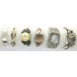 Six 925 silver rings including a signet ring, size M-R. P&P Group 1 (£14+VAT for the first lot