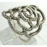 Boxed pierced rose pandora ring, size N, 5g. P&P Group 1 (£14+VAT for the first lot and £1+VAT for