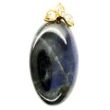 Labradorite and 0.6ct old cut diamond pendant set in an 18ct gold mount, H: 35 mm, 8.6g. P&P Group 1
