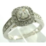Neil Lane platinum cushion cut diamond ring with halo setting, 1.06ct TCW, fully hallmarked, in