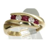 New old stock 9ct ruby and diamond five stone ring, fully hallmarked, size O, 4.0g. RRP £600. P&P