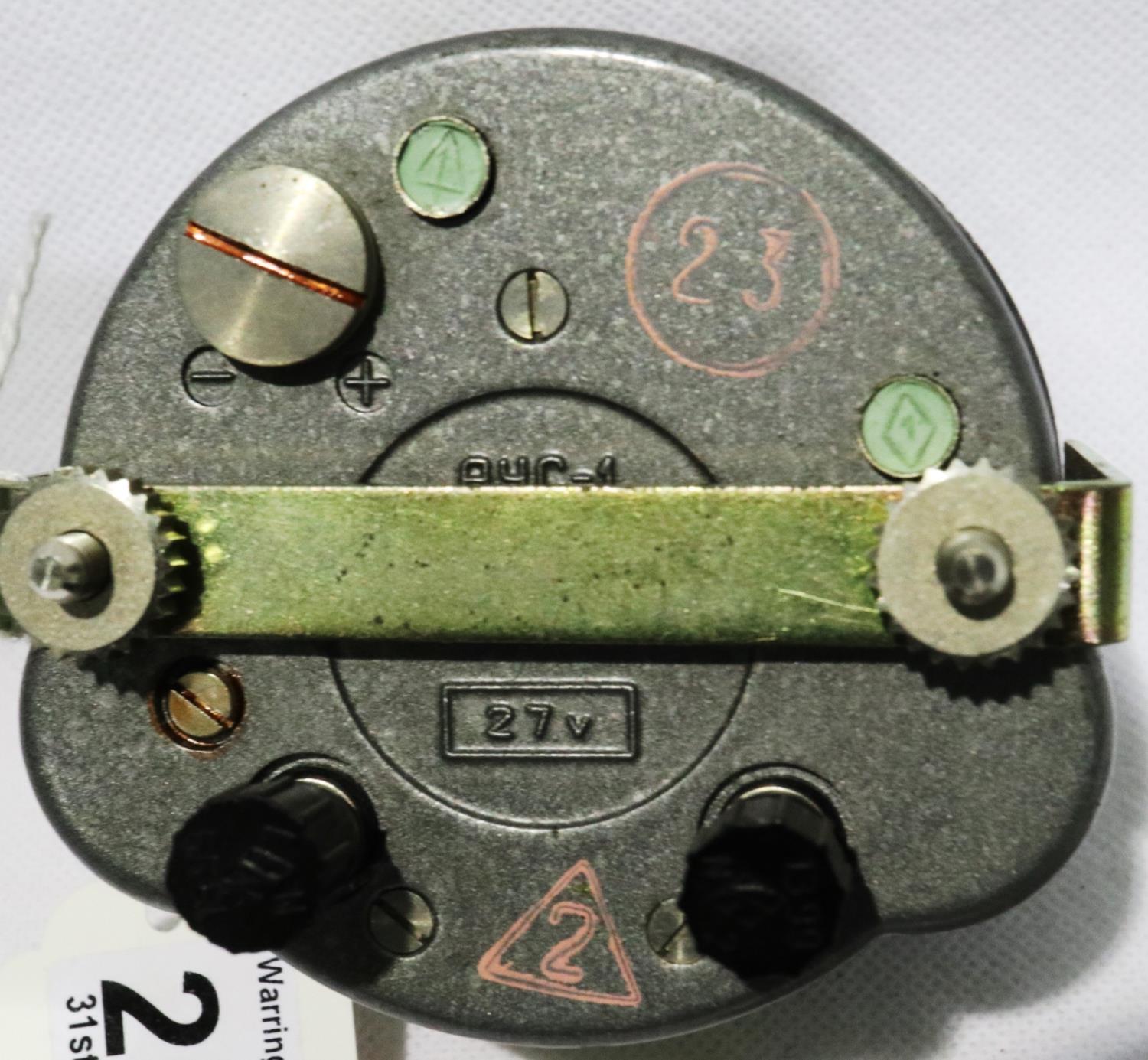 Soviet Russian aircraft instrument clock AYC-1, manual wind with luminous black dial, serial No - Image 2 of 2