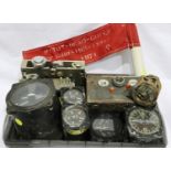A collection of military aircraft instrument gauges etc including pioneer RPM, Smiths oil