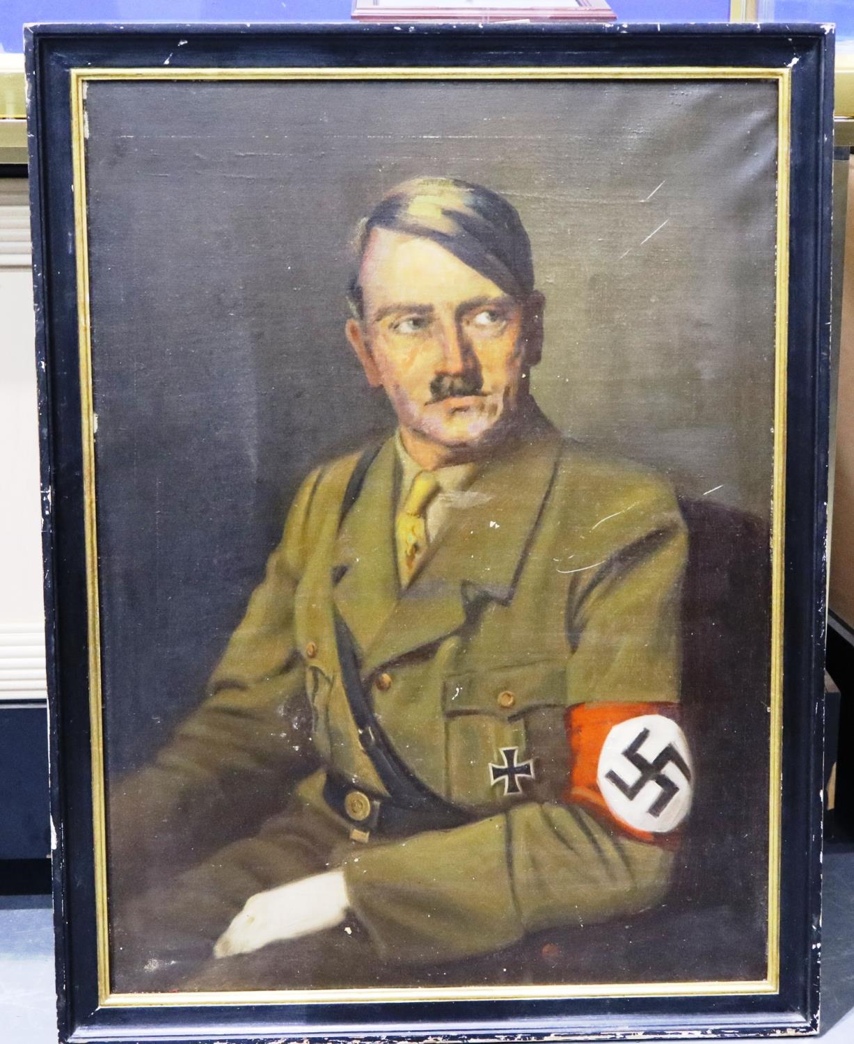 An unattributed WWII period oil on canvas portrait, Adolf Hitler, overall 68 x 90 cm. Not - Image 2 of 3