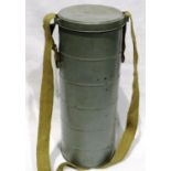 French WWII gas mask in cylinder tin with shoulder strap, dated 1939. P&P Group 2 (£18+VAT for the