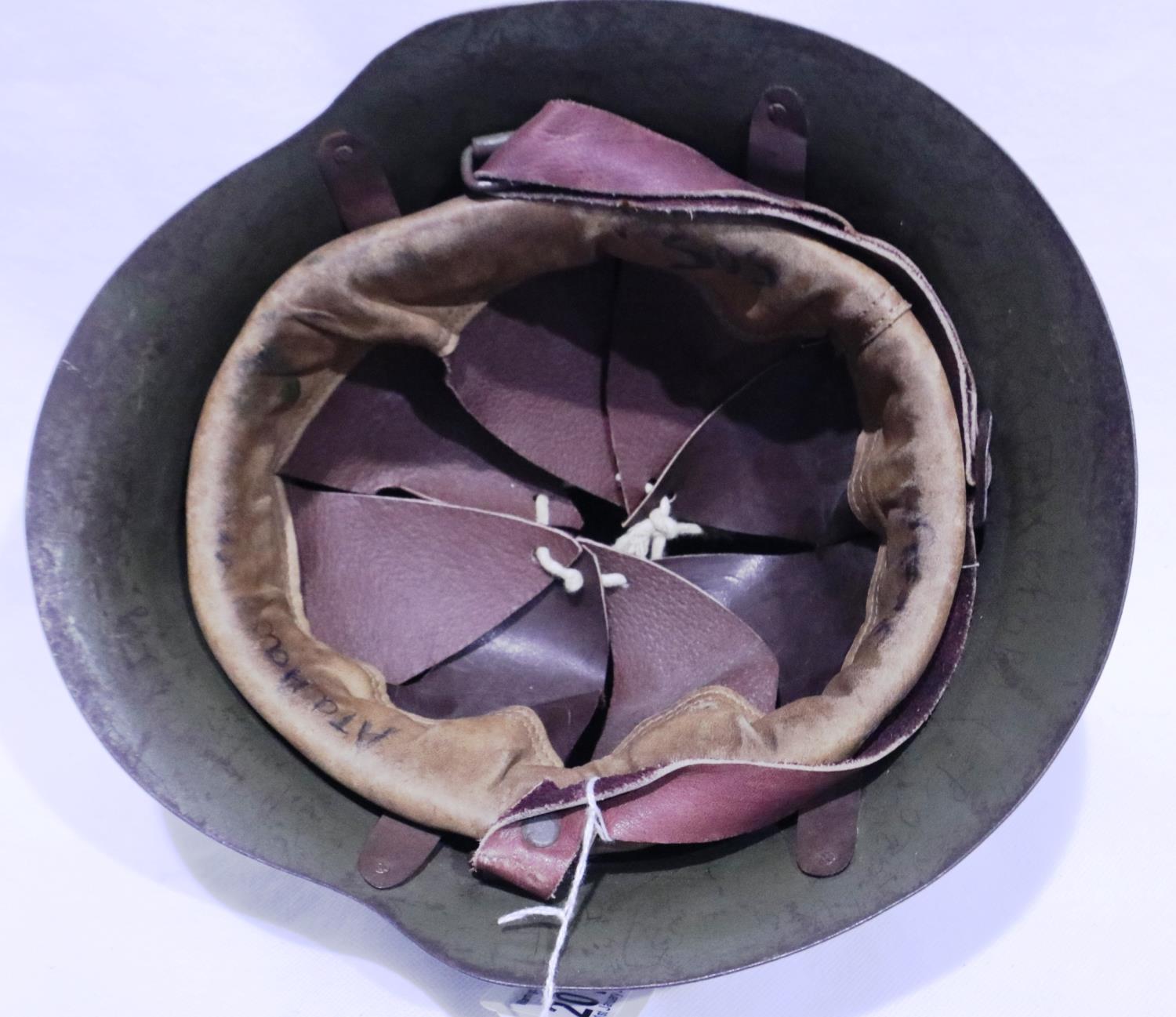 Bulgarian WWII steel helmet with leather liner. P&P Group 2 (£18+VAT for the first lot and £3+VAT - Image 2 of 2