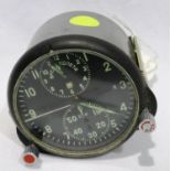 Soviet Russian aircraft instrument clock AYC-1, manual wind with luminous black dial, serial No