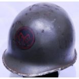 WWII US 27th Infantry Division swivel bale M1 helmet. P&P Group 2 (£18+VAT for the first lot and £