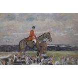 Unattributed early 20th century watercolour, Hunting Party, 64 x 45 cm, unsigned. Not available