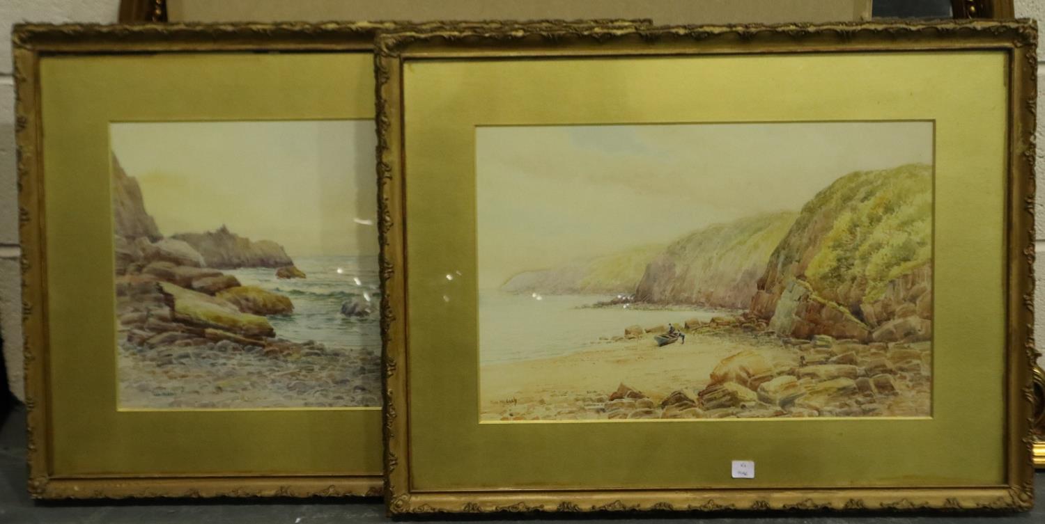 Fred Wildash (19th/20th century): a pair of watercolours, coastal landscapes, each 30 x 55 cm. Not