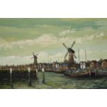 Christopher Phillips (20th century): oil on board, Dutch canal scene, 92 x 59 cm. Not available