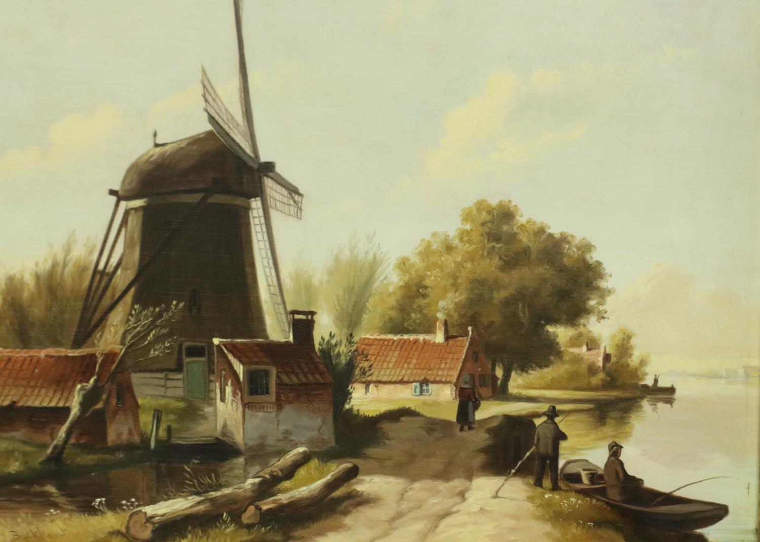 J Beckhout (19th / 20th century): oil on wood panel, Dutch riverside scene, 39 x 29 cm. Not