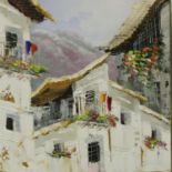 20th century acrylic on board, Italian town, indistinctly signed, 40 x 30 cm. Not available for in-