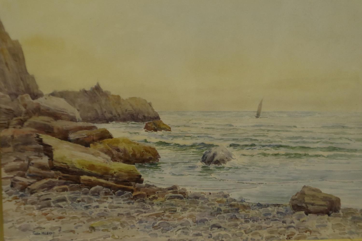 Fred Wildash (19th/20th century): a pair of watercolours, coastal landscapes, each 30 x 55 cm. Not - Image 6 of 9