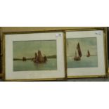 A pair of unattributed gouache on paper, in the manner of Garman Morris, Fishing Boats, each 32 x 22