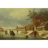 19th century Dutch school oil on canvas, figural winter scene, indistinctly signed, 50 x 39 cm.