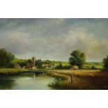 Attributed to Cyril Wheeler (20th century): oil on canvas, riverside scene, 90 x 60 cm. Not