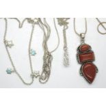 Four 925 silver necklaces including stone set pendant examples, longest chain L: 58 cm. P&P Group