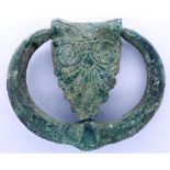 Medieval bronze loop with hanging foliate decoration, D: 45 mm. P&P Group 0 (£5+VAT for the first