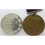 Knowsley School Punctuality prize table medal in high relief white metal by Alman of London,