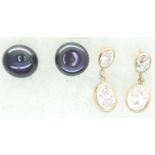 Two pairs of gold plated earrings including a stone set pair, (both lacking backs). P&P Group 1 (£