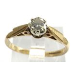 9ct gold solitaire ring set with a central diamond, size M/N, 1.5g. P&P Group 1 (£14+VAT for the