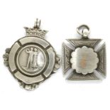 Two hallmarked silver watch chain fobs, Birmingham assay, largest H: 39 mm. P&P Group 1 (£14+VAT for