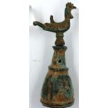 Medieval bronze cockerel finial, H: 105 mm. P&P Group 0 (£5+VAT for the first lot and £1+VAT for