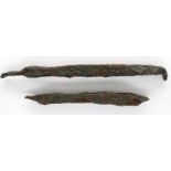 Two Medieval iron crossbow bolts. P&P Group 0 (£5+VAT for the first lot and £1+VAT for subsequent