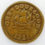 1751 1 Doubloon token. P&P Group 0 (£5+VAT for the first lot and £1+VAT for subsequent lots)