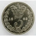 1883 silver threepence of Queen Victoria. P&P Group 0 (£5+VAT for the first lot and £1+VAT for