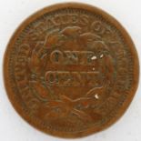 1851 USA early 1 cent coin. P&P Group 0 (£5+VAT for the first lot and £1+VAT for subsequent lots)
