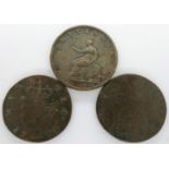 Early milled copper coinage including Hibernia type (3). P&P Group 0 (£5+VAT for the first lot